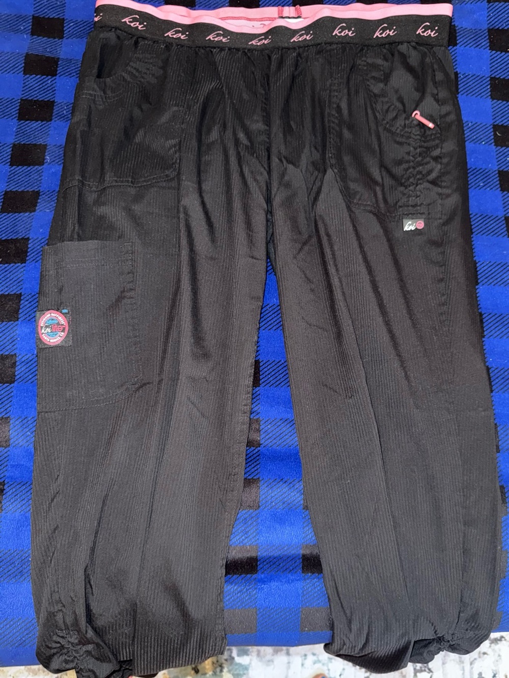 koi Black Scrub Pants with Pink Trim and Logo